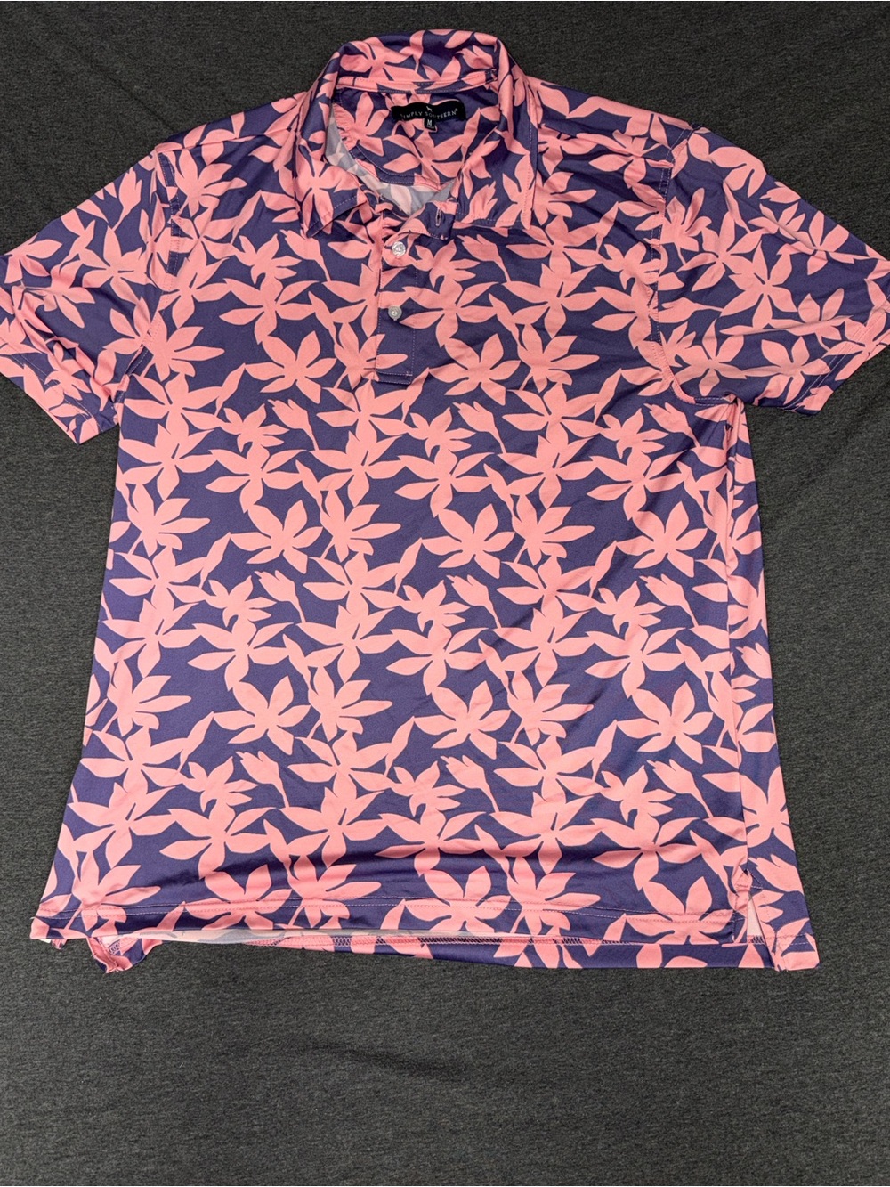 Mens Simply Southern Floral Polo Shirt - Pink & Purple Size M